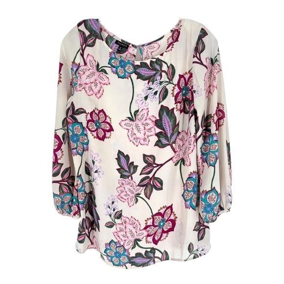 Talbots Tops - Talbots Blouse Womens Size Medium Ivory Bold Floral 3/4 Sleeve Flowy Crepe